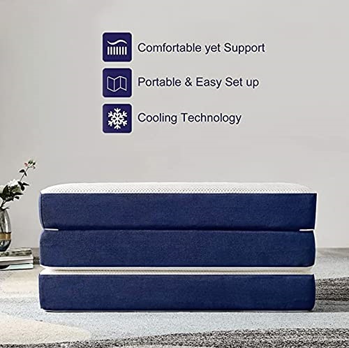 Memory Foam Folding Tri Fold Mattress Blue White Universe Furniture s