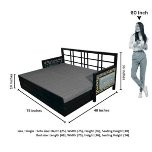 Universe Furniture Tesca Metal Sofa Cums Bed Single Size for Home Furniture, Living Room with Storage Grey Fabric Color - Single